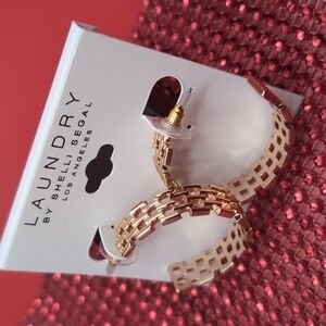 NWT Large Textured Geometric Gold Hoop Earrings LAUNDRY By Shelli Segal